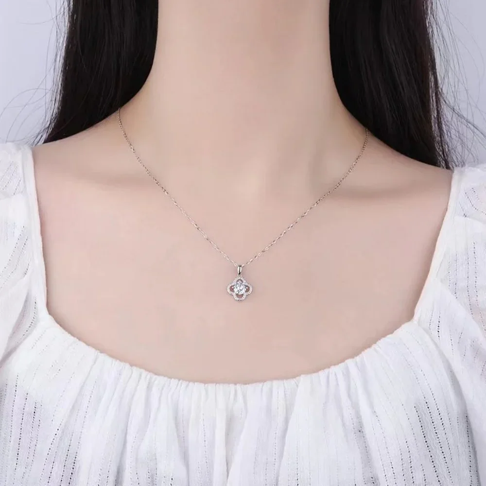 Certified 1ct. t.w. Moissanite Diamond Clover Halo Pendant Necklace NEW